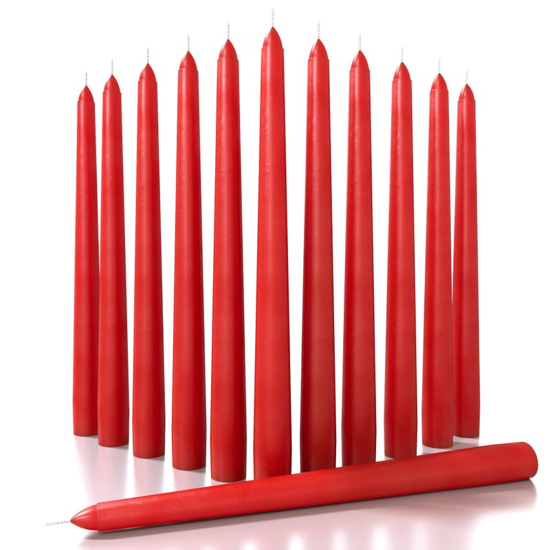 CANDWAX 12 inch Taper Candles Set of 12 - Dripless and Smokeless Candle Unscented - Slow Burning Candle Sticks - Red Candles - Image 1